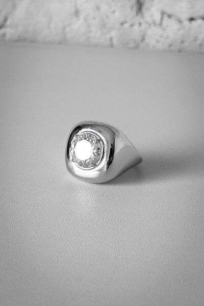FotoAnel Zircônia Central | Banho de Ródio | Sofisticado