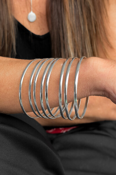 Foto Kit 8 Pulseiras de Argola Fio Liso 3mm | Prata 925 | Mix Impacto