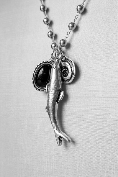 FotoColar Longo Patuá Sardinha Preto | Banho Prata 925 | Moderno