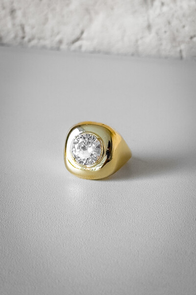 Foto Anel Zircônia Central | Banho de Ouro 18k | Sofisticado