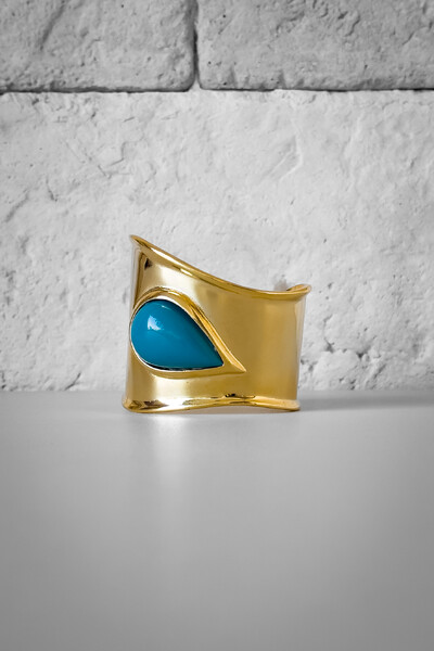 Foto Bracelete Orgânico Pedra Turquesa | Banho Ouro 18k | Contemporâneo