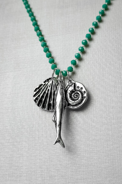 FotoColar Longo Patuá Sardinha Verde | Banho Prata 925 | Moderno