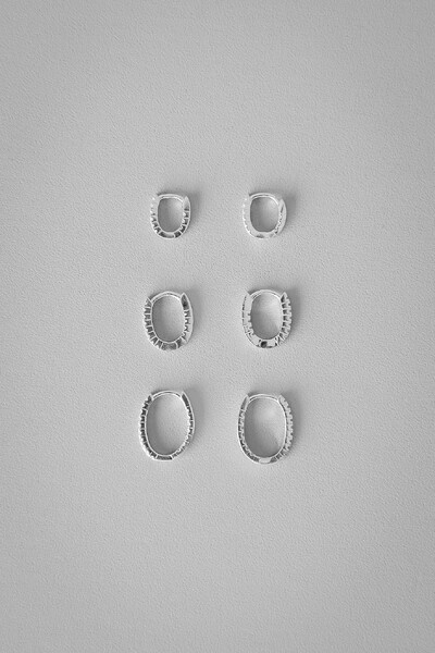 Foto Trio De Argolas Ovais Geométricas | Prata 925 | Moderna