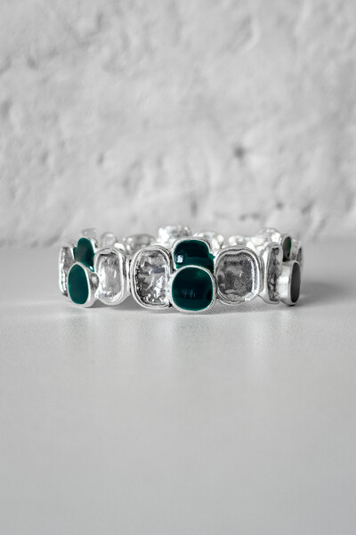 Foto Pulseira Cubos Orgânicos Verde | Banho Prata 925 | Ajustável