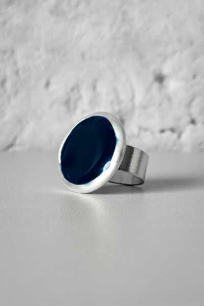 Foto Anel Redondo Azul | Banho Prata 925 | Ajustável