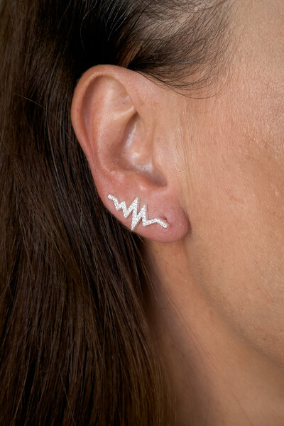 Foto Brinco Ear Climber Linha Da Vida | Prata 925 | Cravejado