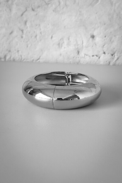 Foto Bracelete Oval Bold | Banho Ródio | Moderno