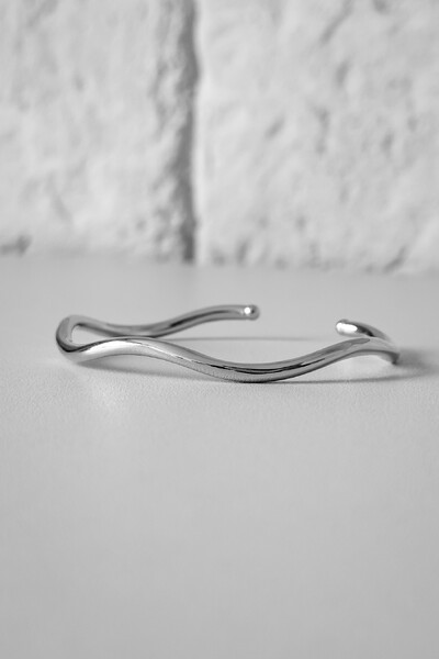 FotoPulseira Orgânica Lisa Aberta | Banho Ródio | Minimalista