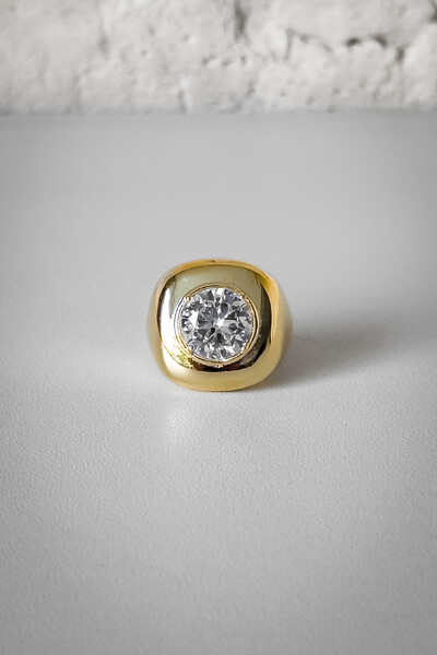 FotoAnel Zircônia Central | Banho de Ouro 18k | Sofisticado