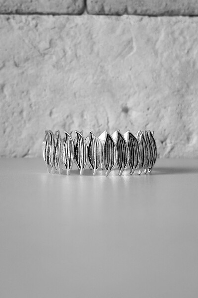 Foto Pulseira Folha Esculpida | Banho Prata 925 | Ajustável