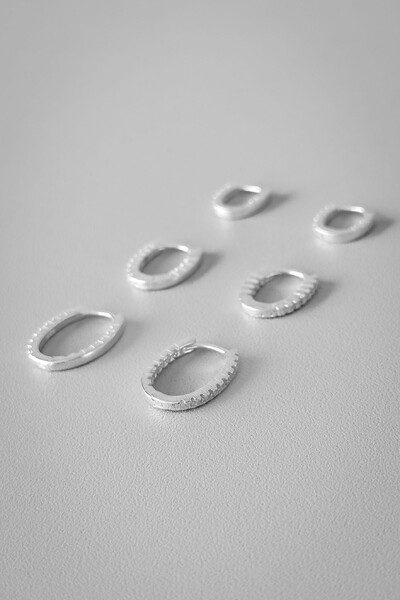 FotoTrio De Argolas Ovais Geométricas | Prata 925 | Moderna