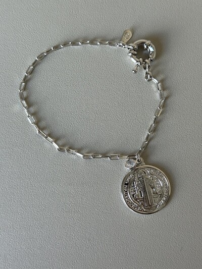Foto Pulseira Medalha São Bento Banho de Ródio