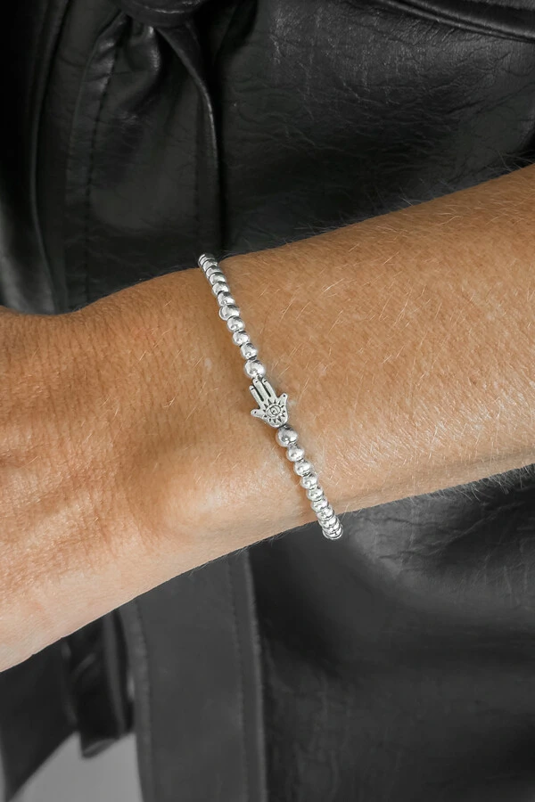 Pulseira Bolinhas | Banho de Prata | Mão de Hamsá