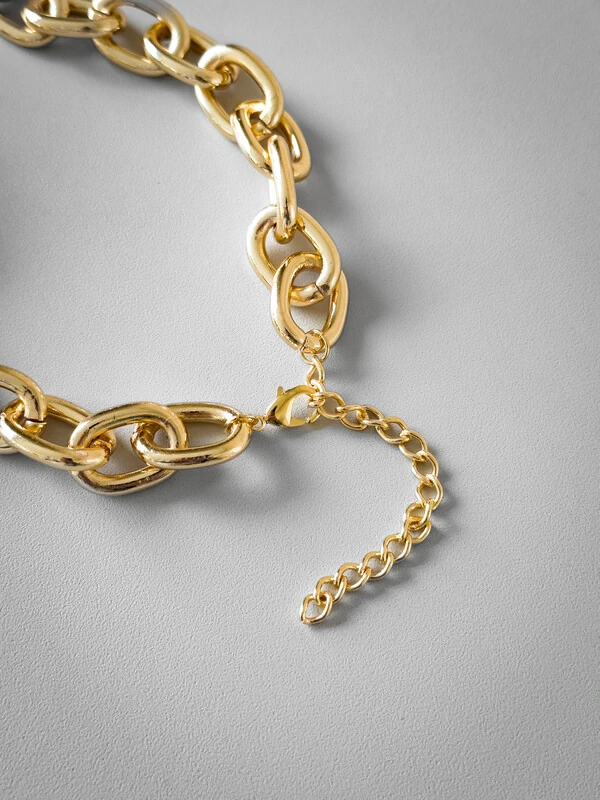 Colar Elos Grandes Pingente Peixe | Banho de Ouro 18k