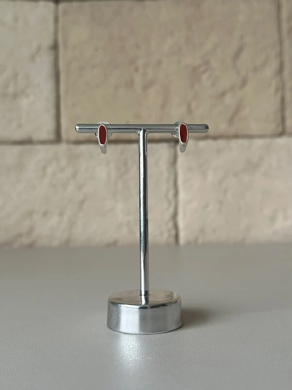 Brinco Gancho Mini Pedra Sintética Vermelha Banho de Prata