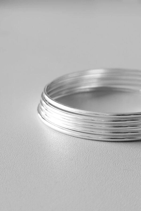 Kit 5 Pulseiras de Argola Fio Liso 2mm | Prata 925 | Mix Essencial