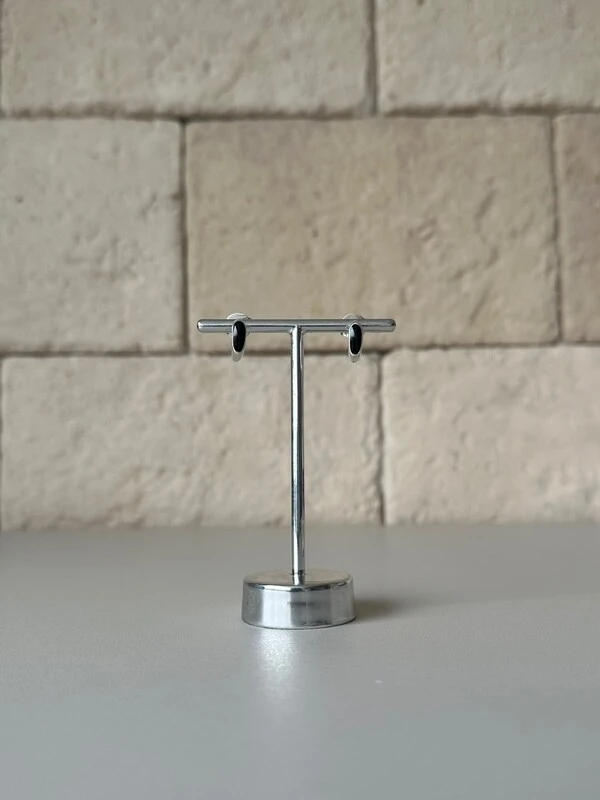Brinco Gancho Mini Pedra Sintética Preta Banho de Prata