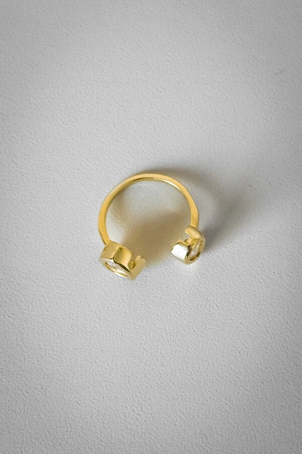 Anel Duo Gotas Cravejadas | Banho Ouro 18k | Moderno