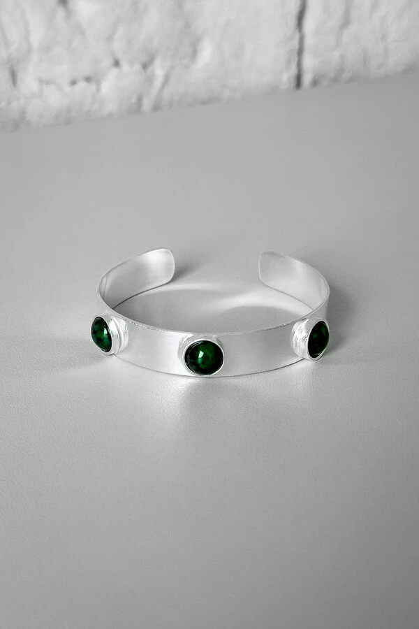 Bracelete Pedras Verdes | Banho Prata 925 | Ajustável