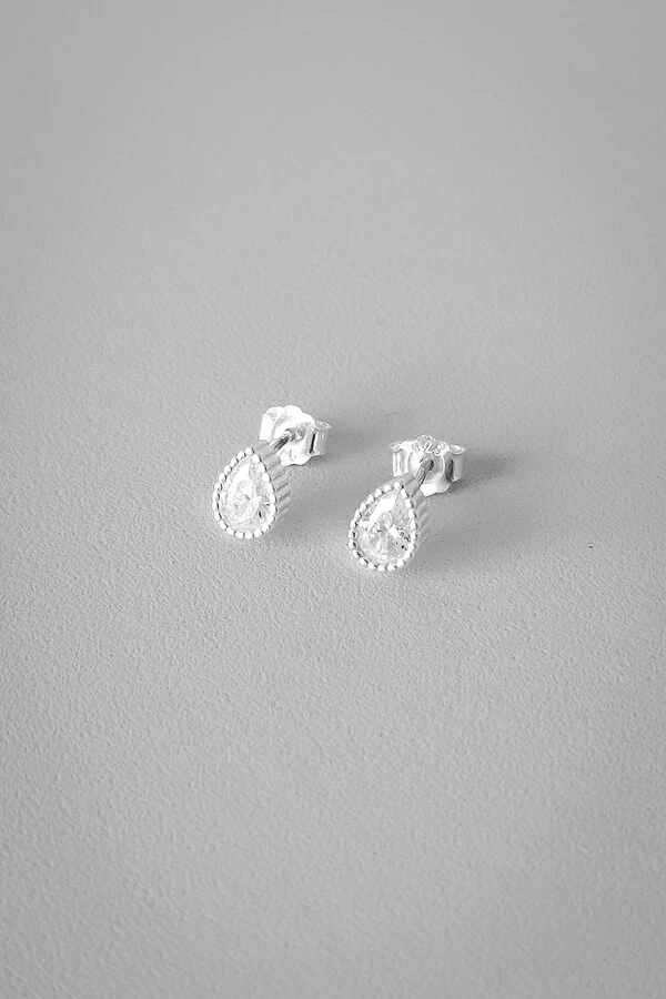 Brinco Gota Texturizada Zircônia | Prata 925 | Elegante