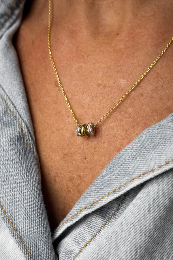 Colar Trio Cravejado | Banho Ouro 18k e Ródio | Minimalista