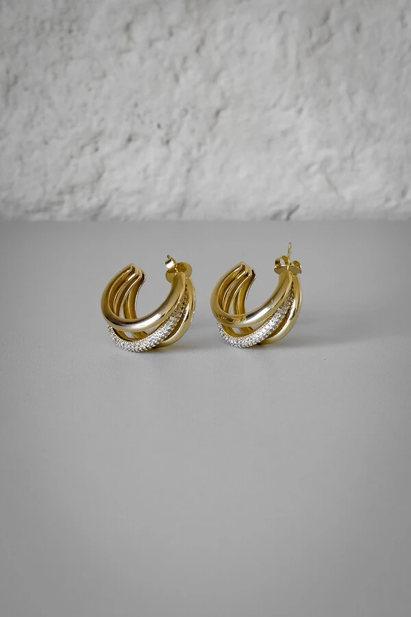 Brinco Argola Pavê Tripla | Banho de Ouro 18k | Brilho Sofisticado