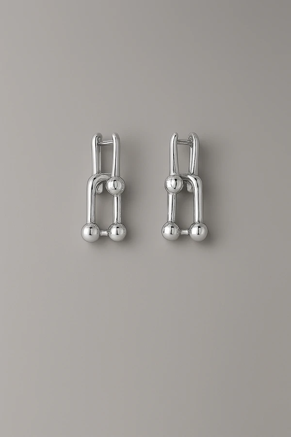 Brinco Elos Geométricos Articulados | Banho de Ródio | Elegante