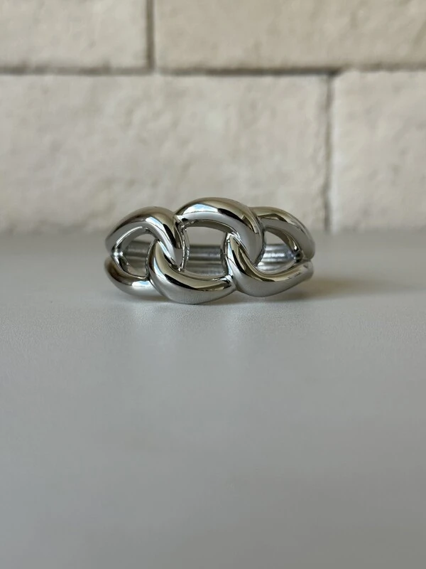 Bracelete Elo Trançado Volumoso Banho de Ródio