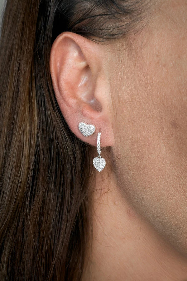 Brinco Coração Cravejado | Prata 925 | Delicado