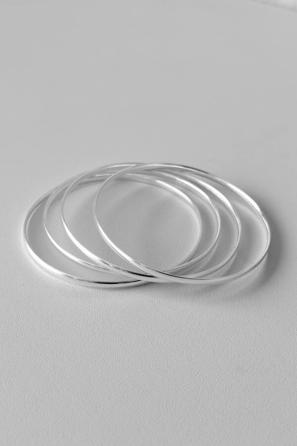 Kit 4 Pulseiras de Argola Fio Liso 3mm | Prata 925 | Mix Moderno