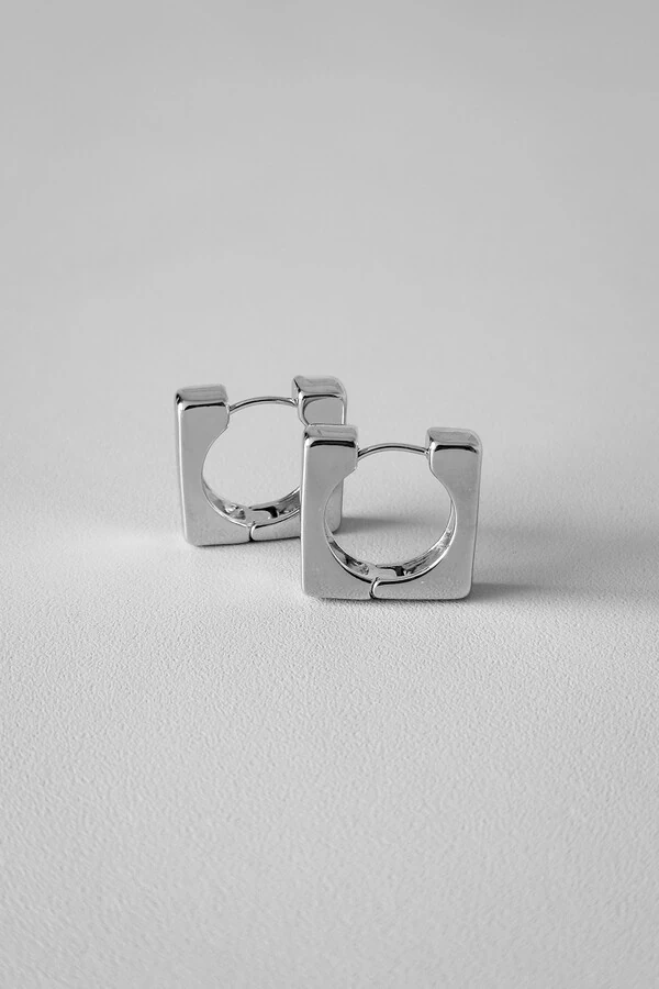 Brinco Argola Quadrada Bold | Banho Ródio | Contemporâneo