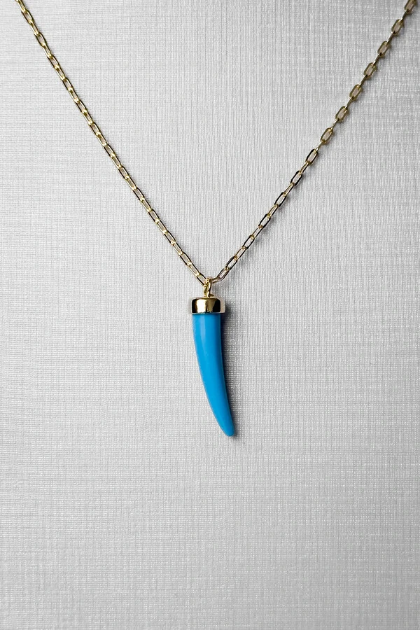 Colar Dente Turquesa | Banho Ouro 18k | Vibrante