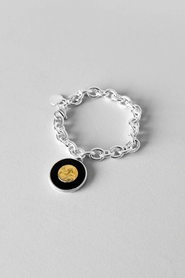 Pulseira Elo | Banho de Prata | Pingente Medalha