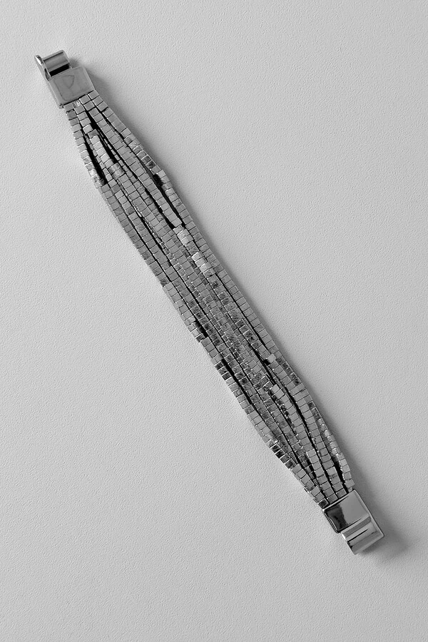 Pulseira Fios Malha Cubinhos | Banho de Ródio | Moderna