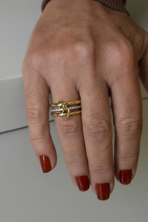 Anel Trio | Bicolor Ouro 18k e Ródio | Aros Interligados