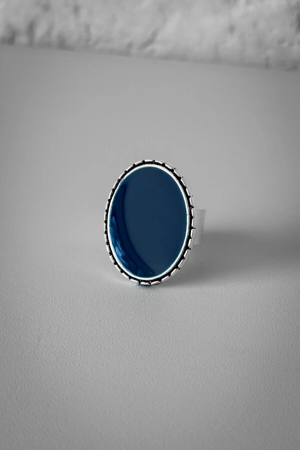 Anel Oval Pedra Azul Ajustável | Banho de Prata 925 | Elegante