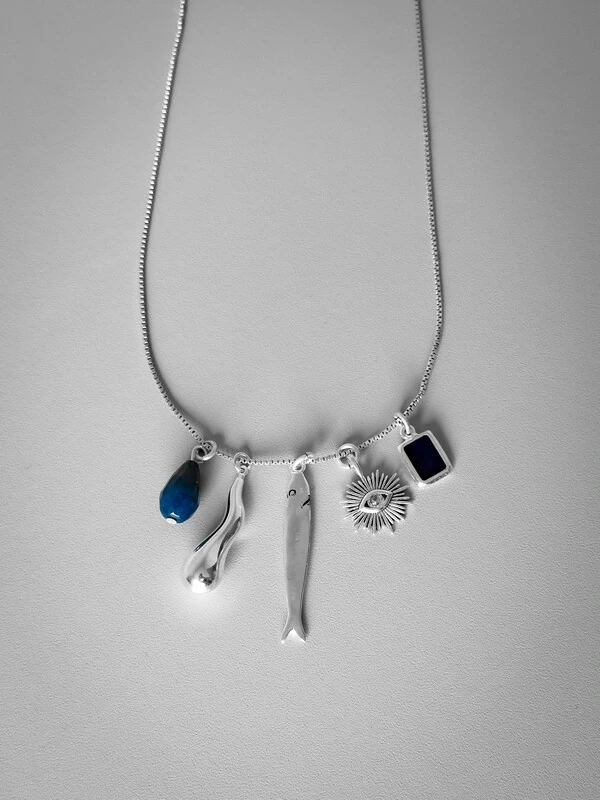 Colar 5 Pingentes Azul | Banho de Prata 925 | Marcante