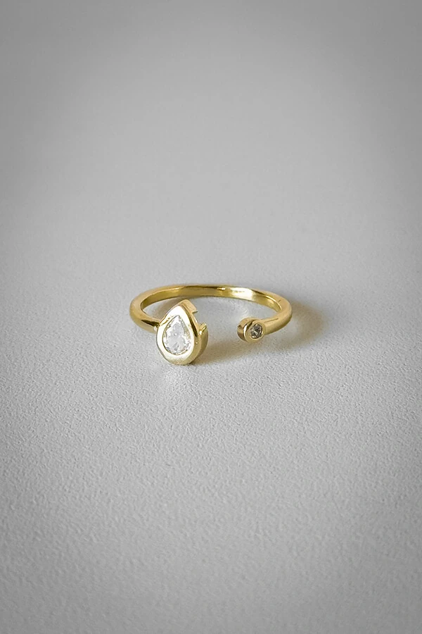 Anel Duo Gota Cravejado | Banho Ouro 18k | Moderno