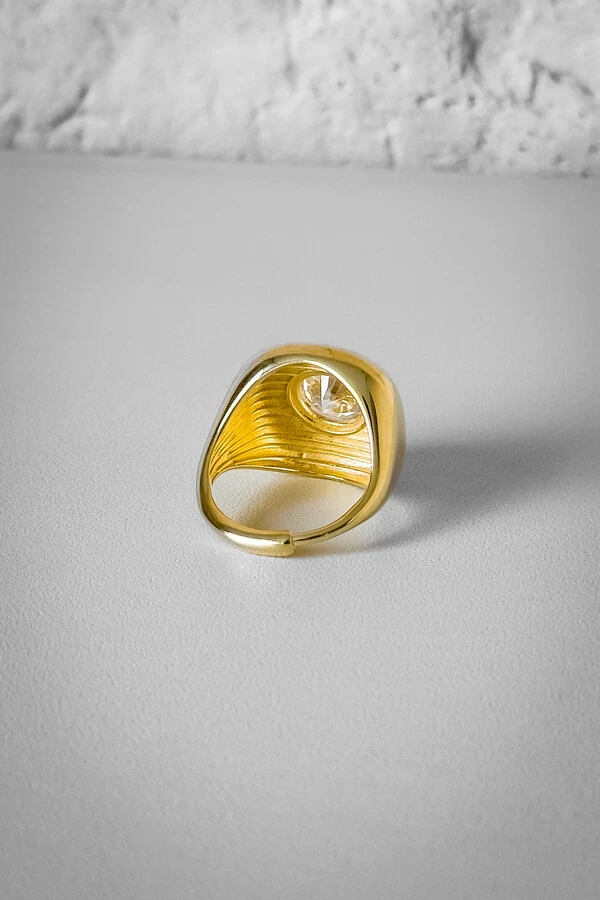 Anel Zircônia Central | Banho de Ouro 18k | Sofisticado