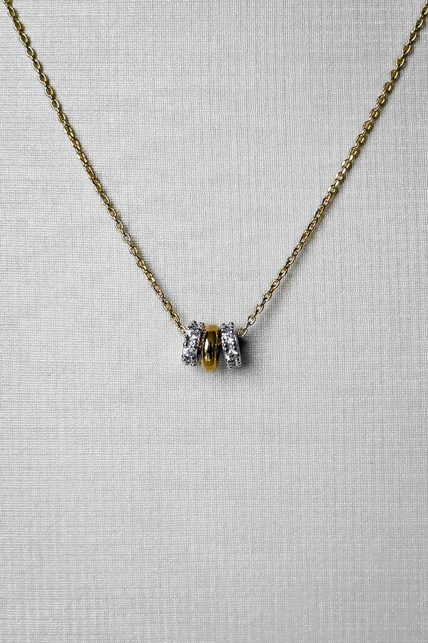 Colar Trio Cravejado | Banho Ouro 18k e Ródio | Minimalista