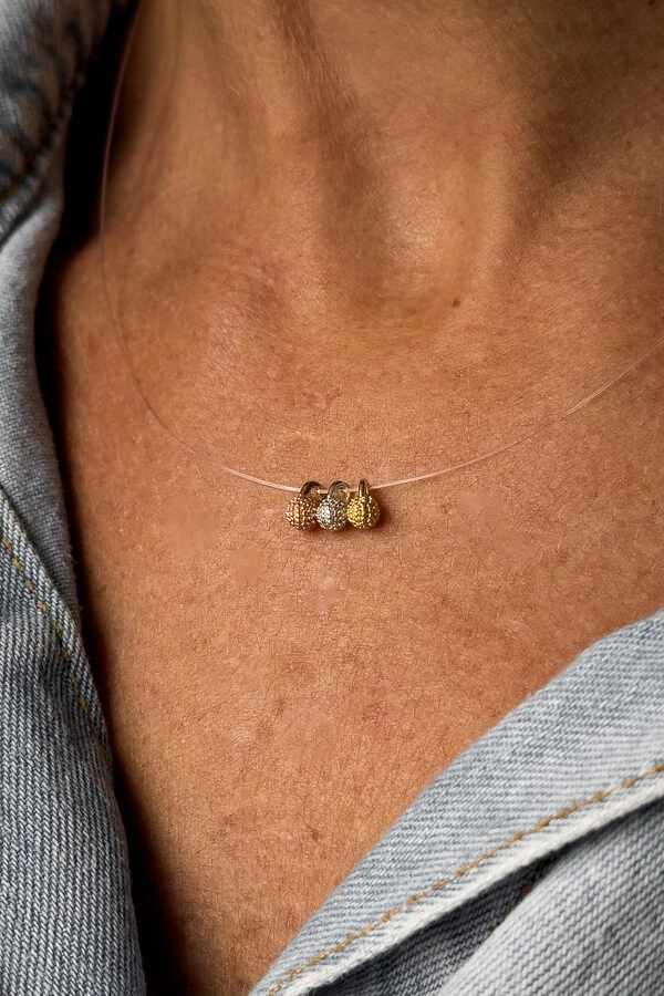 Colar Pinha Tripla | Banho Ouro 18k, Ródio e Rosé | Minimalista