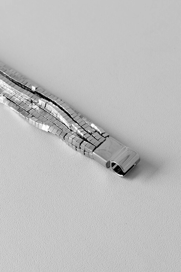 Pulseira Fios Malha Cubinhos | Banho de Ródio | Moderna