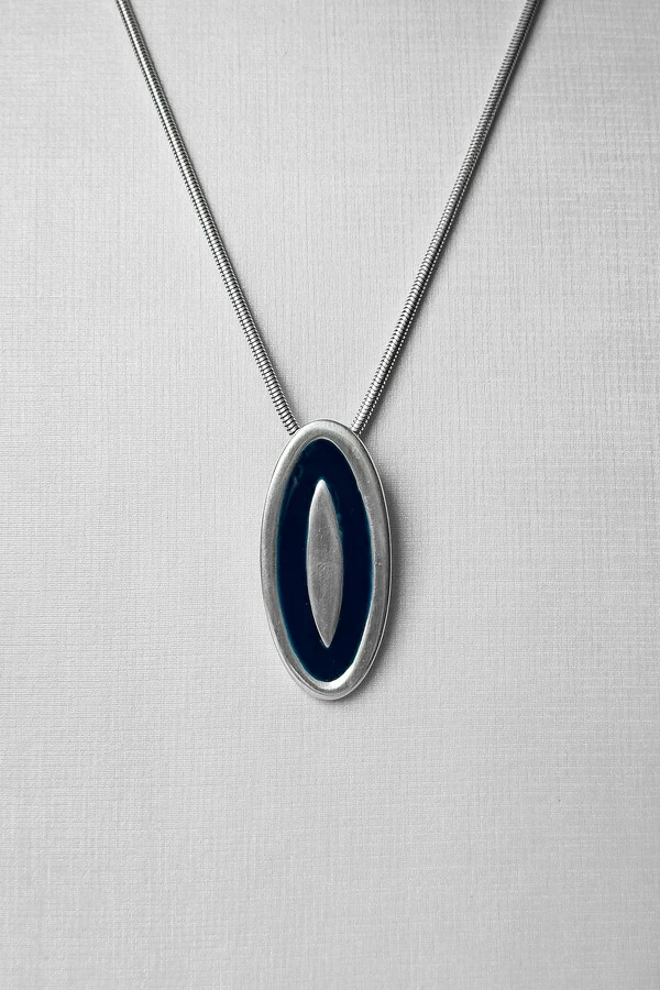 Colar Olho Abstrato Azul | Banho Prata 925 | 80 cm