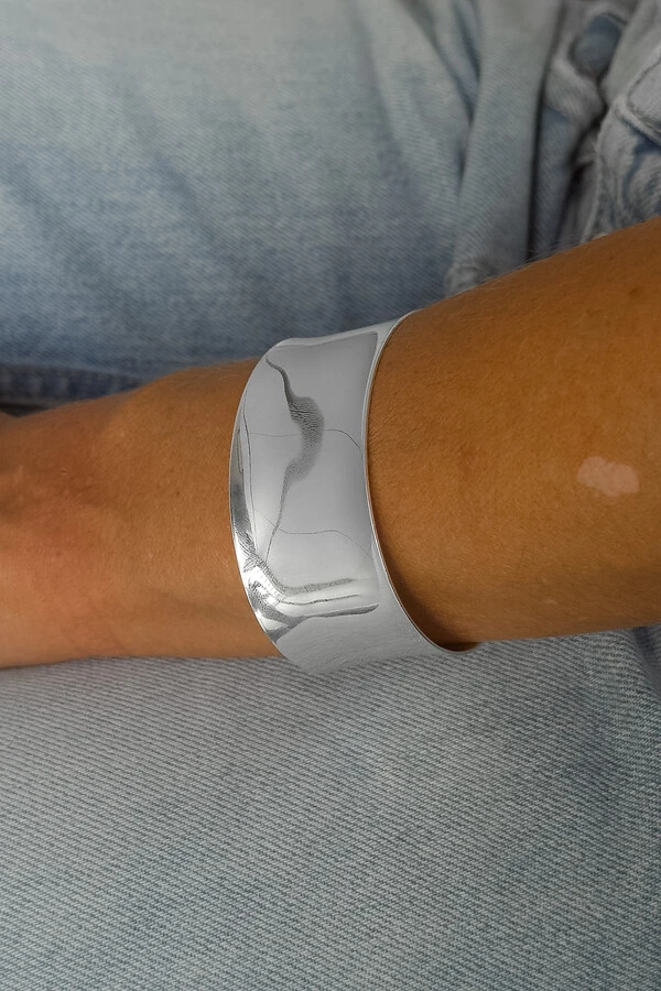 Bracelete Largo Liso Ajustável | Banho De Prata 925 | Moderno