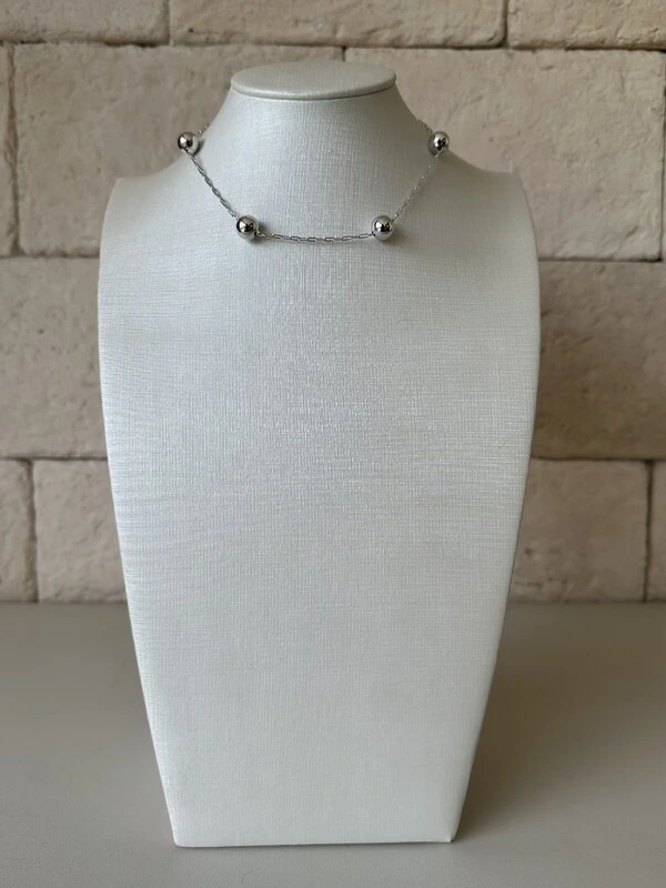 Colar Choker Corrente Fina Esferas Banho de Ródio