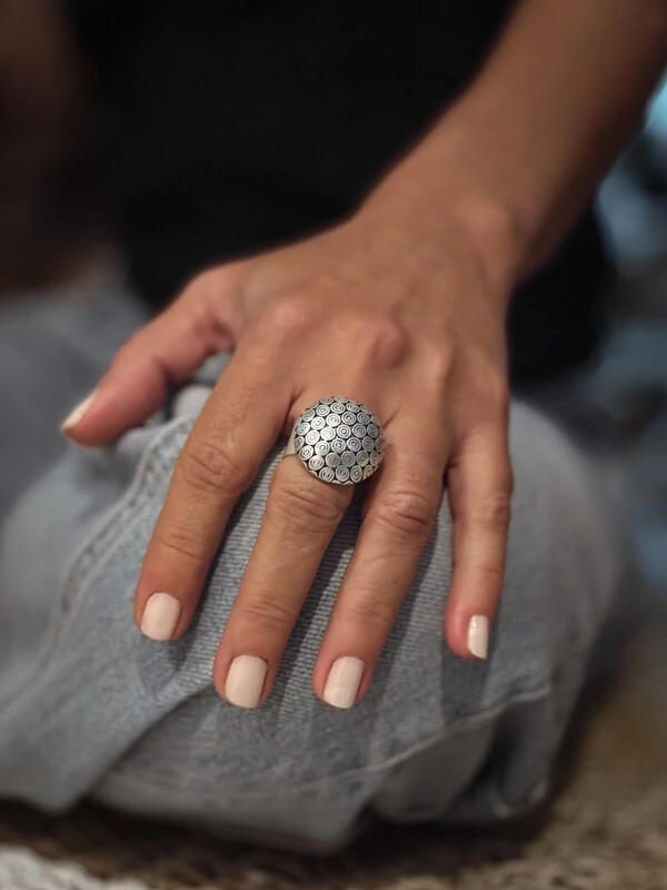 Anel Cúpula Espiral Ajustável | Banho de Prata 925