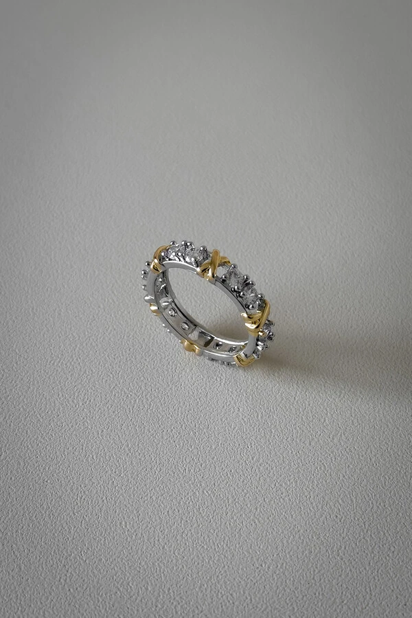 Anel Cravejado X Duo | Banho de Ródio & Ouro 18k | Luxuoso