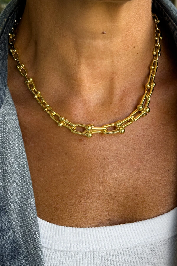 Colar Elos Geométricos Articulados | Banho de Ouro 18k | Elegante
