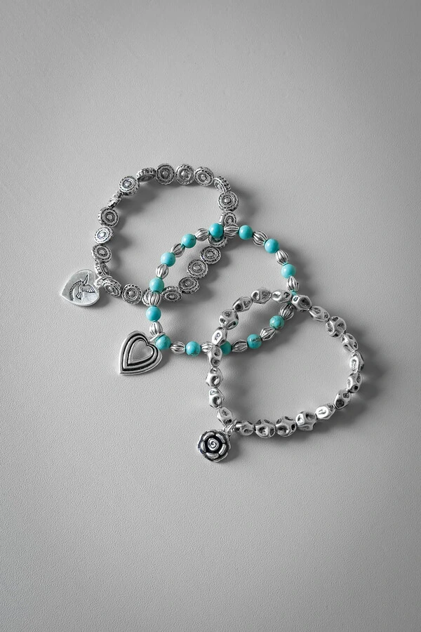 Trio de Pulseiras com Pingentes | Banho de Prata 925 | Personalidade