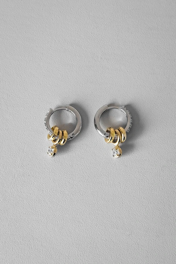 Brinco Argola Pingentes | Banho Ouro 18k e Ródio | Moderno